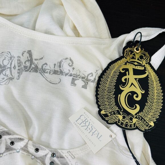 Key Closet Top Women Small Camel Swarovski Crystal Rhinestone Tank Tee White NEW - Picture 6 of 10